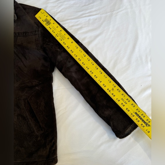 Eddie Bauer Dark Brown Suede Jacket with Faux Fur Lining, Medium - Picture 8 of 11